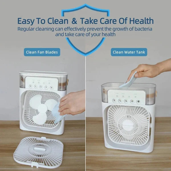 Portable Air Conditioner Fan Usb Electric Fan With Led Night Light, Fine Mist Water, And Humidifier Function | Led Night Light Water Mist (random Color)